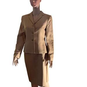 Ann Taylor Suit Tan Beige Khaki Blazer Size 6  Skirt Pencil Size 4